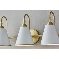 Allegra 3-Light Brushed Brass Gold & White Metal Shade, Bath Vanity Light