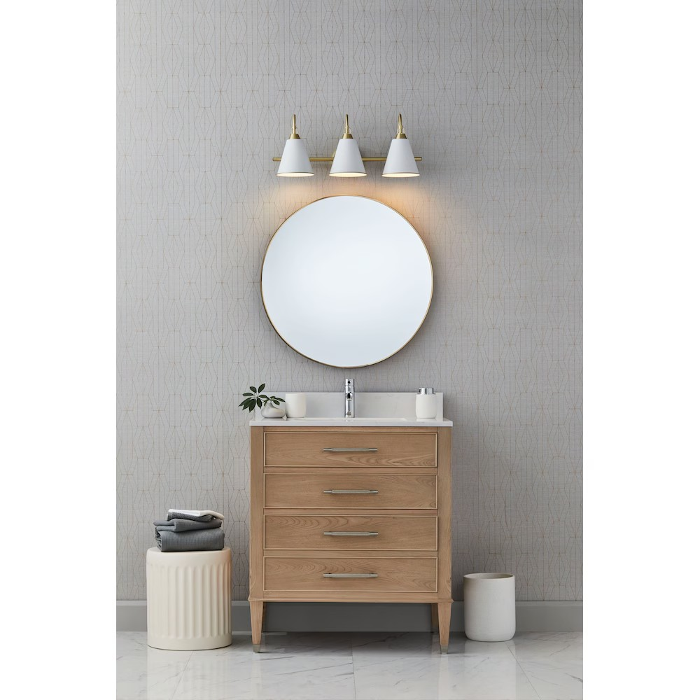 Allegra 3-Light Brushed Brass Gold & White Metal Shade, Bath Vanity Light