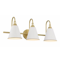 Allegra 3-Light Brushed Brass Gold & White Metal Shade, Bath Vanity Light