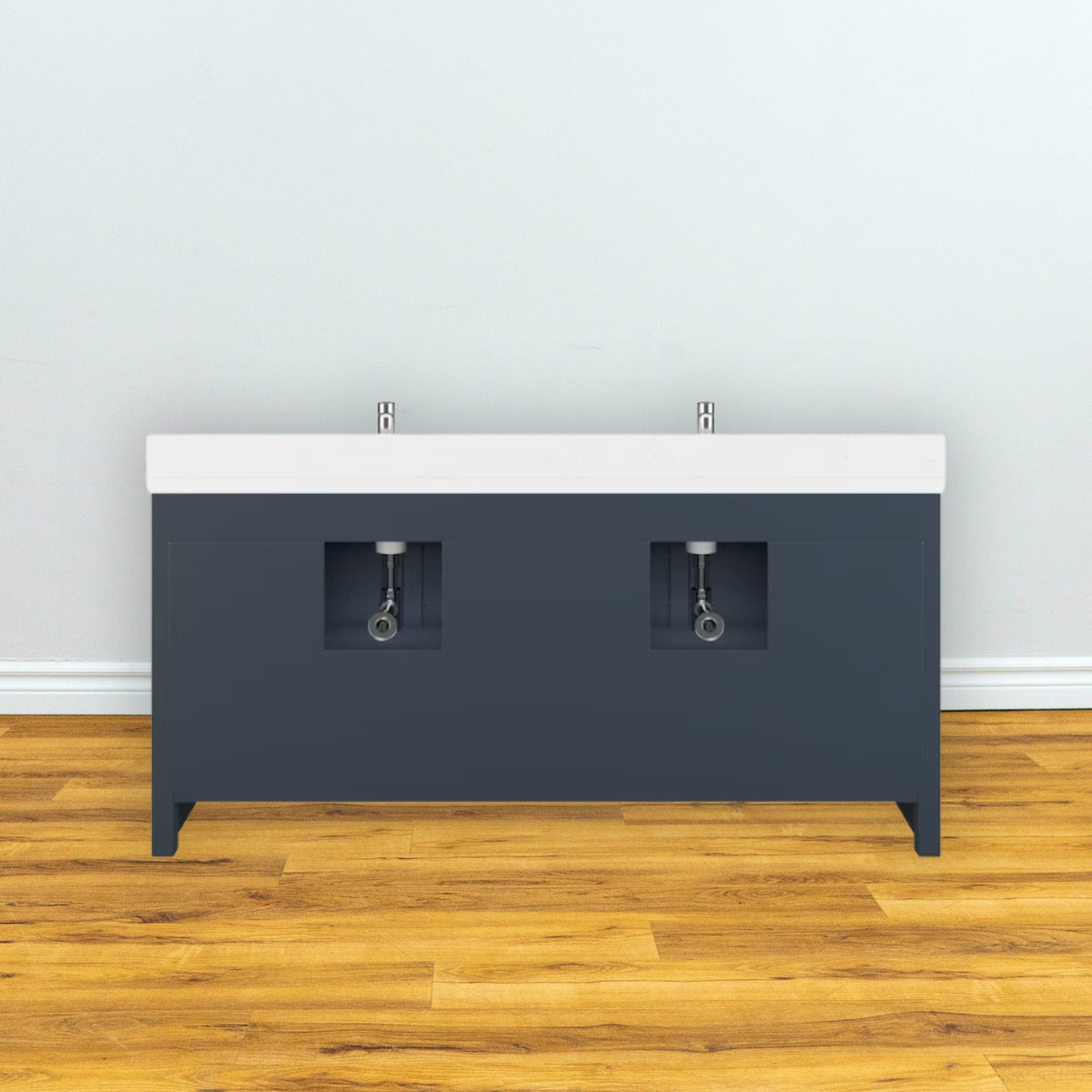 Art Bathe Calais 75 inch W x 22 inch D Grey Vanity with White Stone Top and Two 1-Hole White Sinks