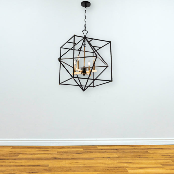 Roxton 60W 4-Light Chandelier in Matte Black and Harvest Brass Finish, E12 Bulb Base