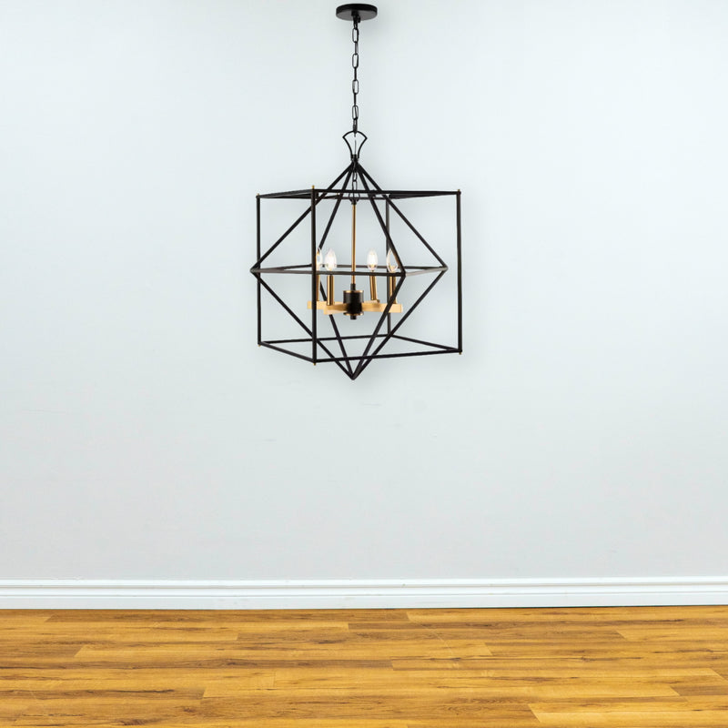 Roxton 60W 4-Light Chandelier in Matte Black and Harvest Brass Finish, E12 Bulb Base