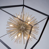 Sunburst 60W 12-Light Chandelier in Matte Black & Satin Brass