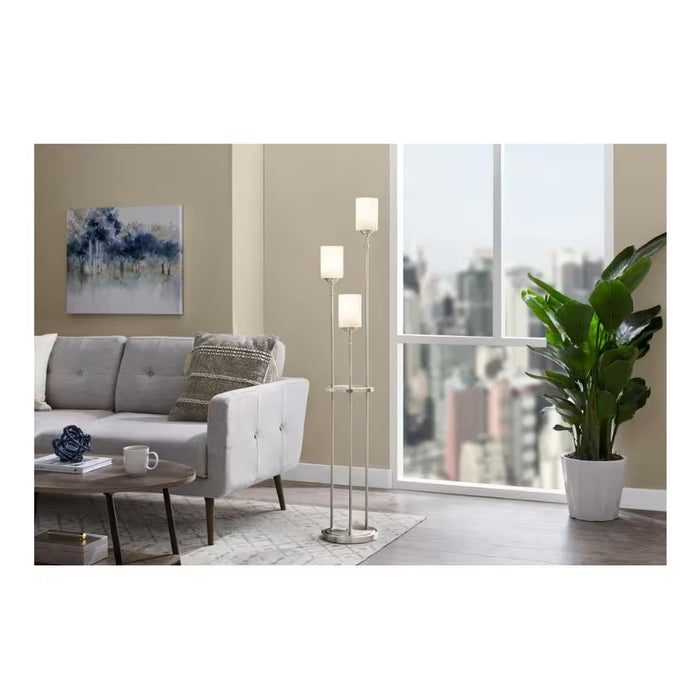 Ayelen 3-Light 59-inch Floor Lamp in Brushed Nickel w/ Glass Shades