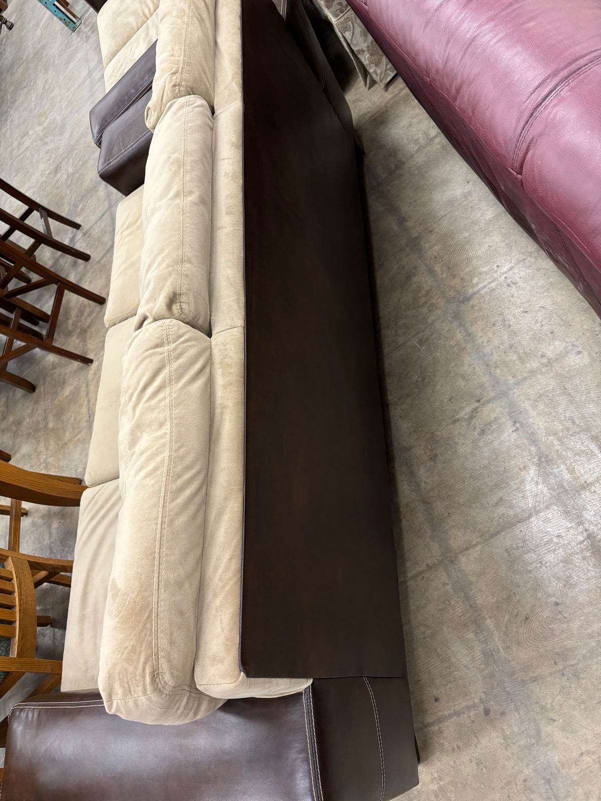 3-Seater Beige Sofa with Faux Leather Base