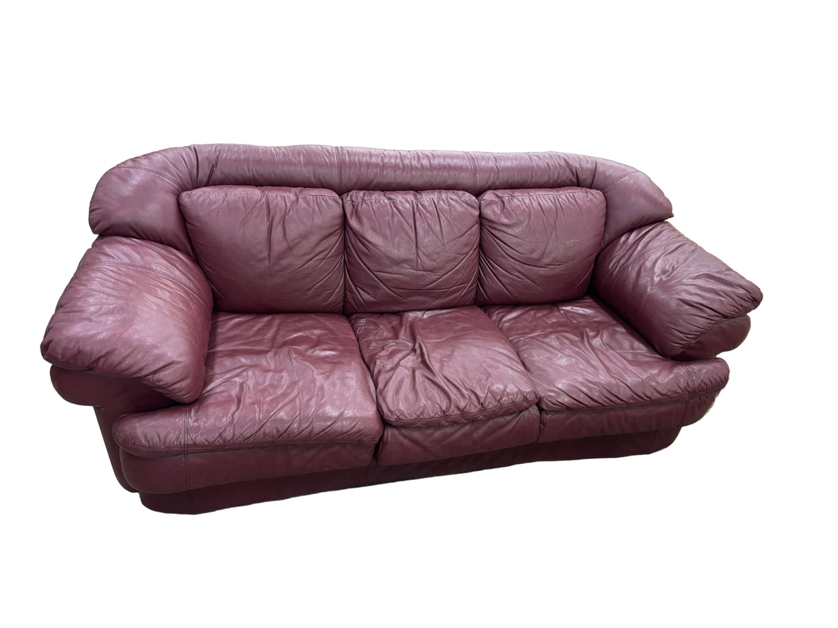 Burgundy Leather 3-Seater Sofa