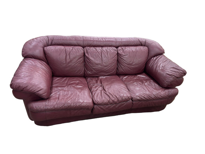 Burgundy Leather 3-Seater Sofa