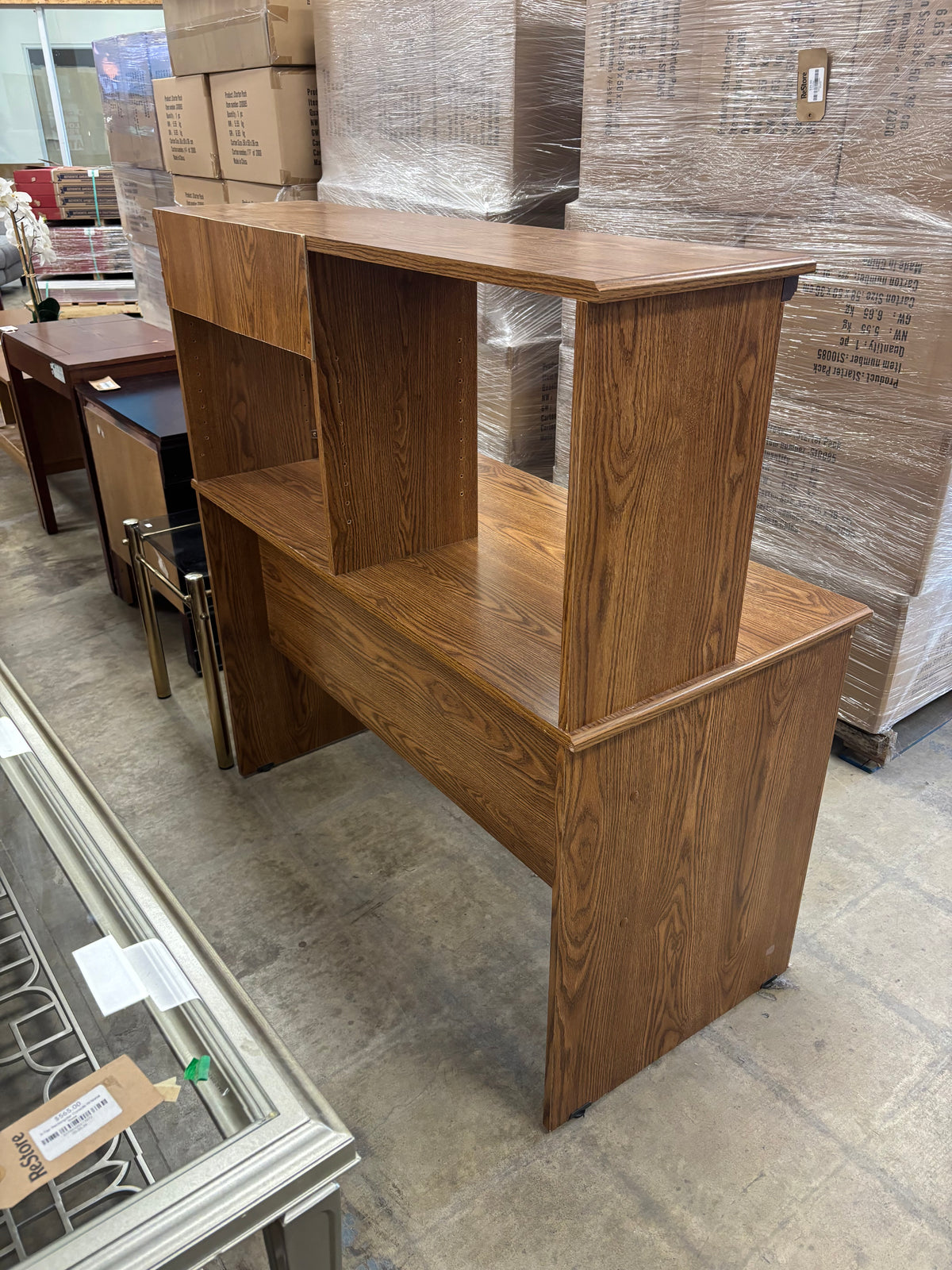 Wooden Desk with Built-In Hutch
