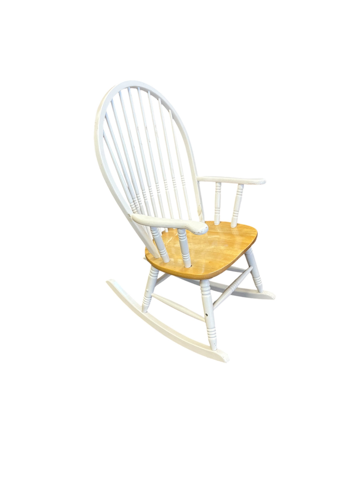 White and Golden Oak Tone Wooden Rocking Chair