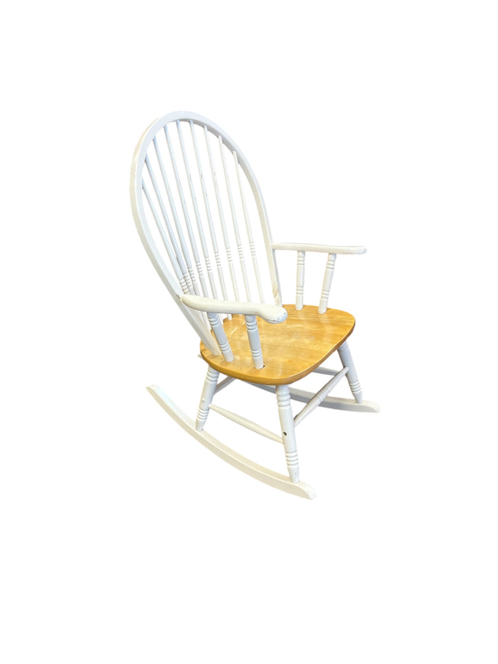 White and Golden Oak Tone Wooden Rocking Chair