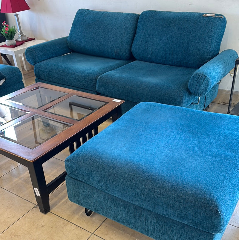 Turquoise Modular Loveseat With two Ottomans