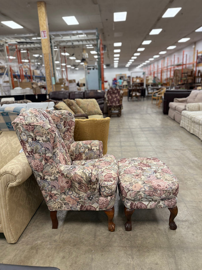 Vintage Style Wingback Chair with Matching Ottoman