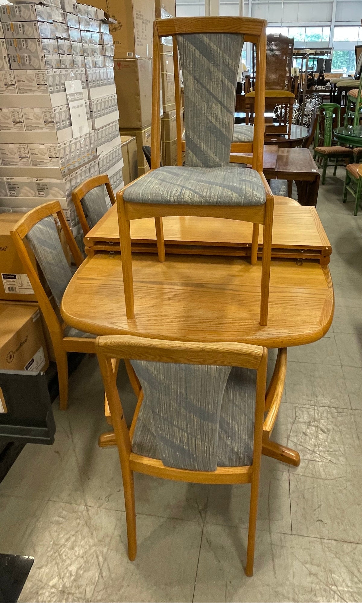 Wooden Table with 6 Chairs in Blue Fabric