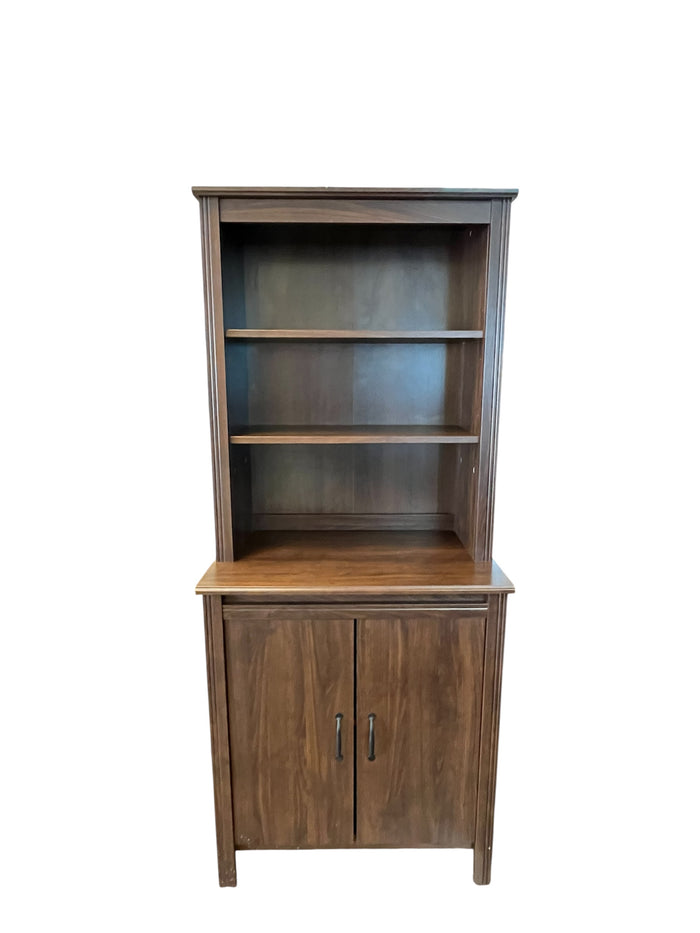Dark Wood Hutch With Shelves & Cabinets