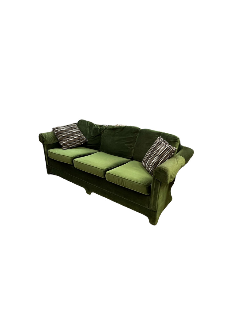 Mid-Century Green Velvet Sofa