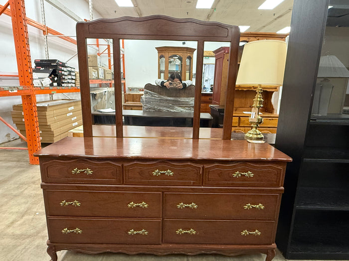 Mahogany 7 Drawer Lowboy Dresser with a Mirror