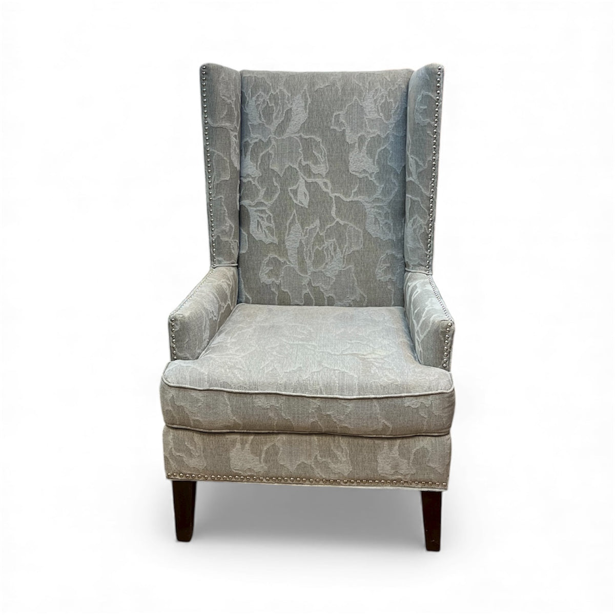 Grey High Back Wing Back Arm Chair