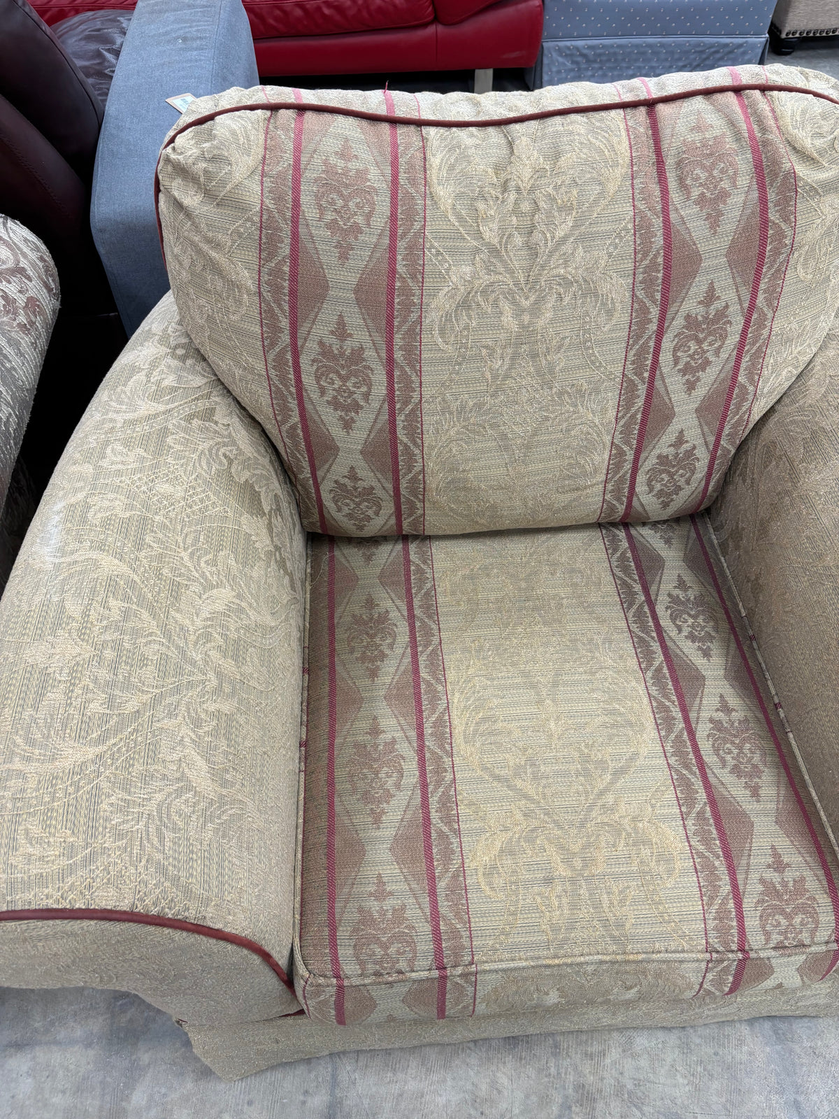 Traditional Accent Chair with Beige and Red Paisley Pattern