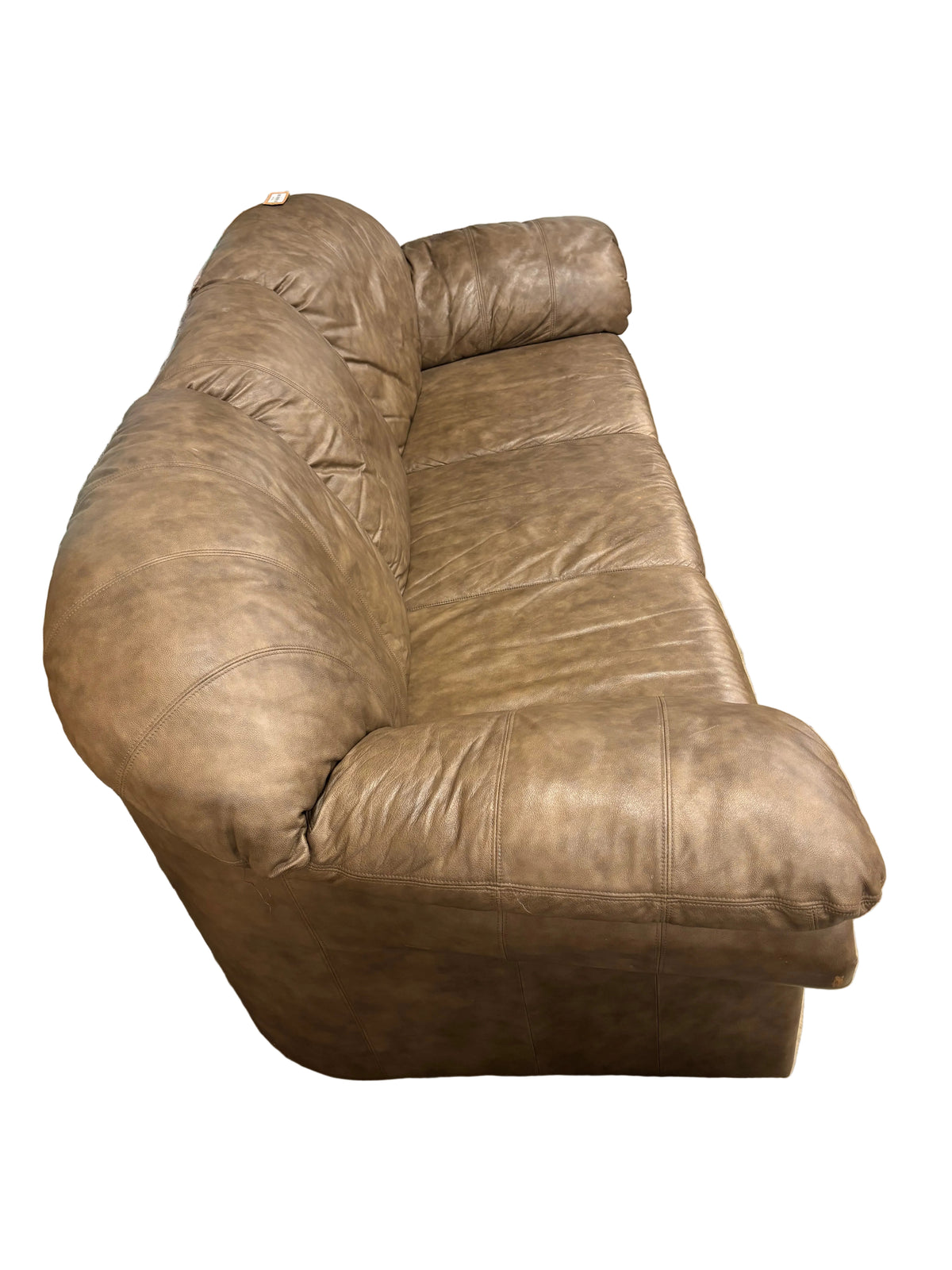 Beige Leather 3-Seater Sofa