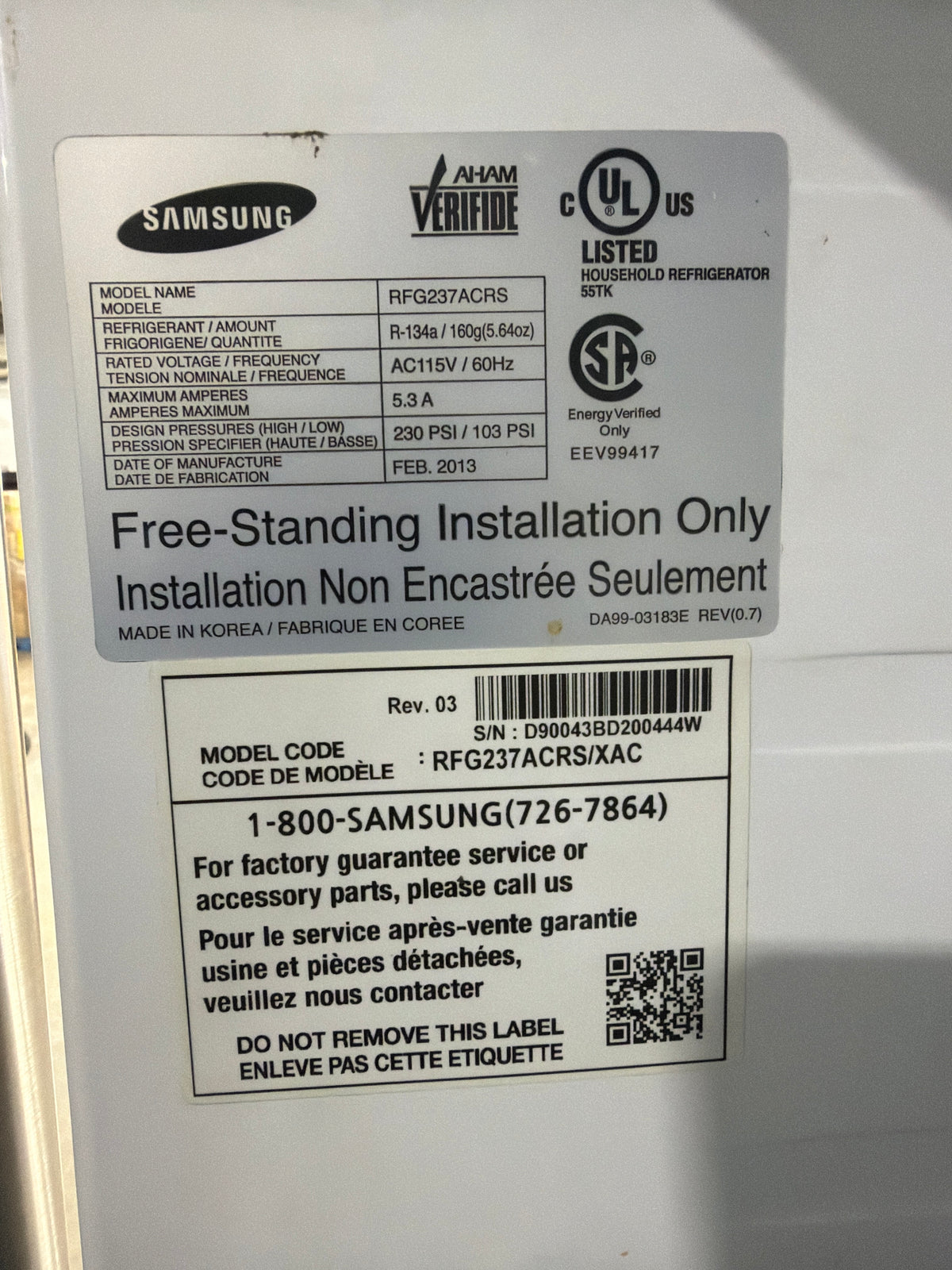 Space Samsung St Steel French Door Refrigerator / Freezer