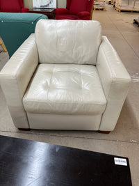 35"W Off White Leather Armchair