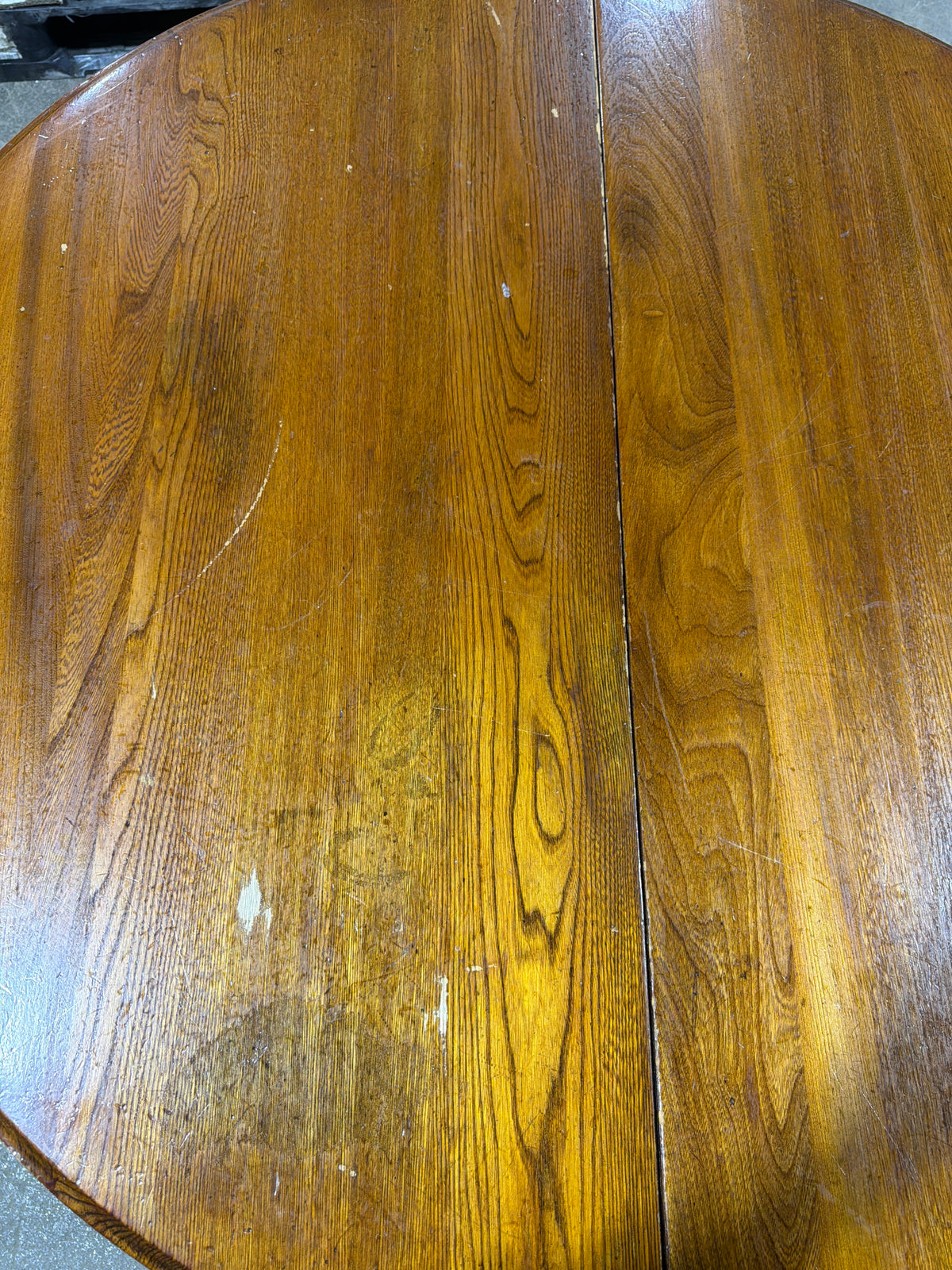 Round Vintage Oak Kitchen Pedestal Table on Original Casters