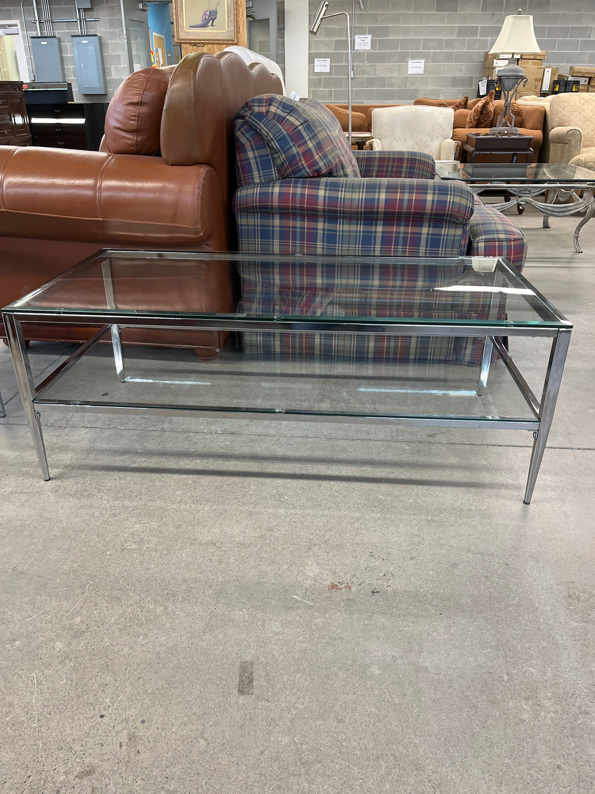 48"W Glass and Chrome Coffee Table