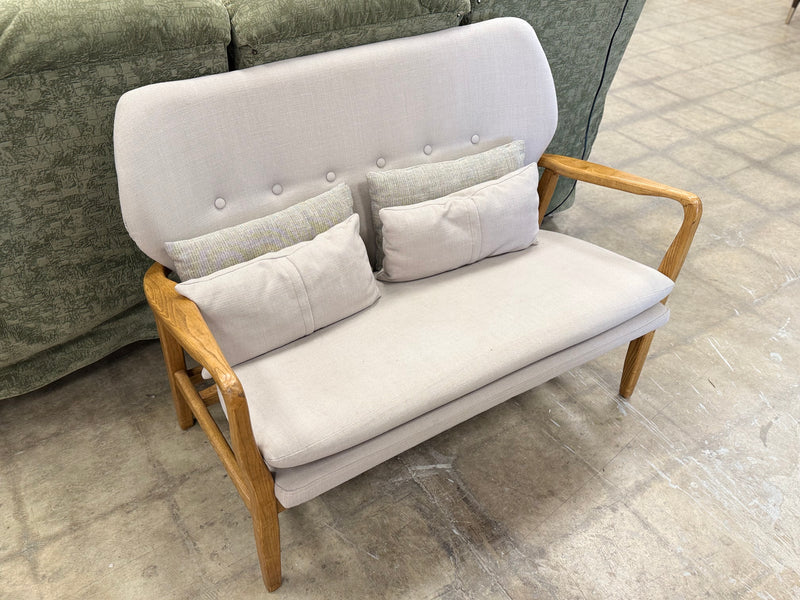 Contemporary Elm Wood and Beige Loveseat