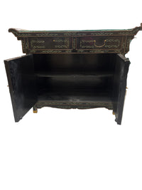 Asian-inspired black lacquer altar/hall cabinet