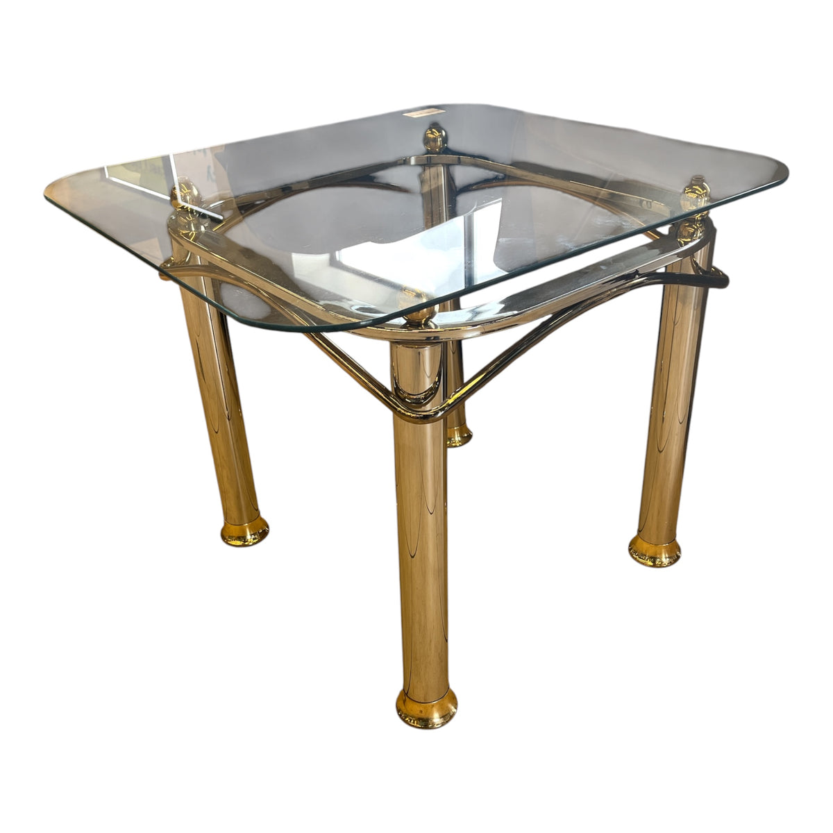 Eighties Chrome & Gold Glass Top End Table