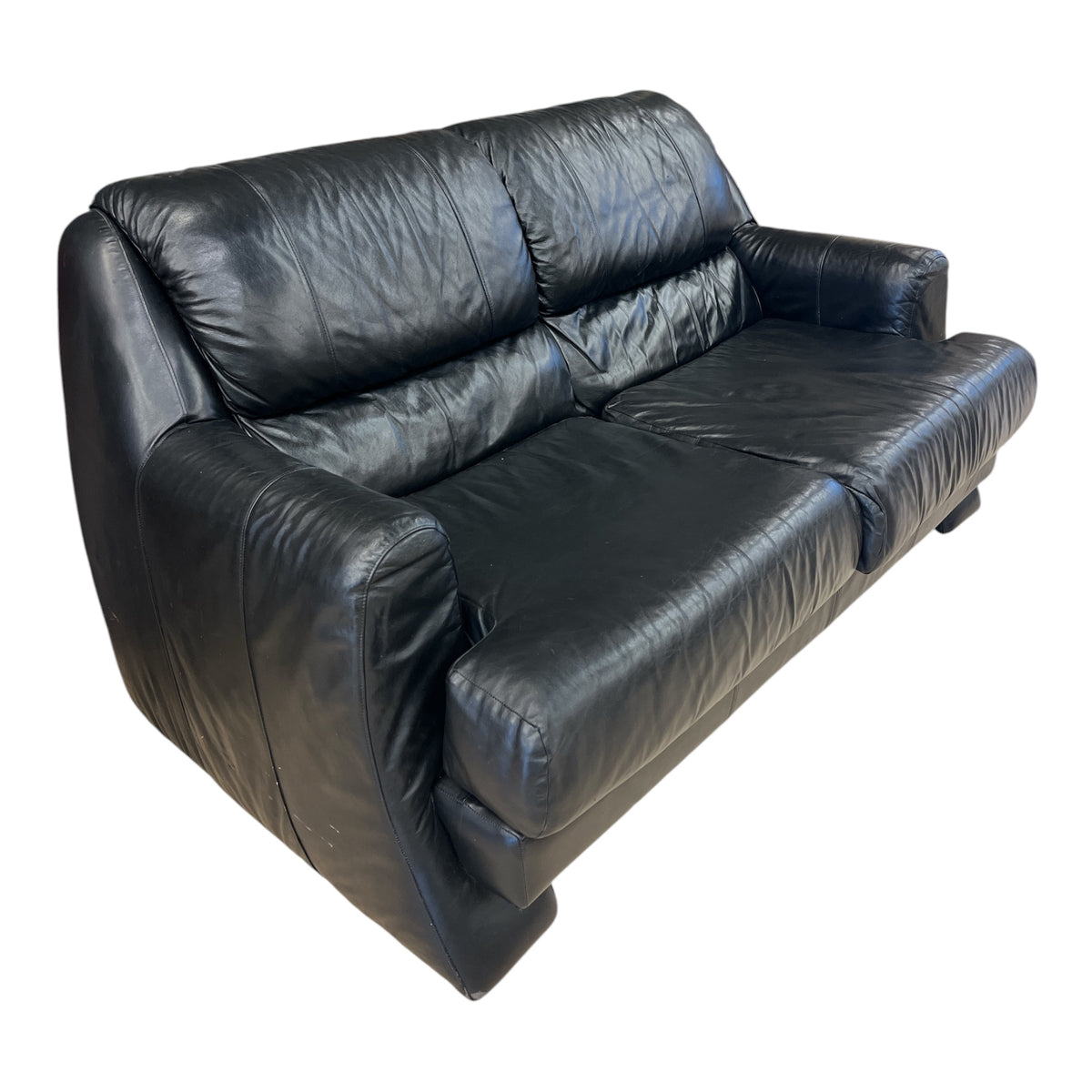 Black Leather 2-Seater Loveseat Sofa