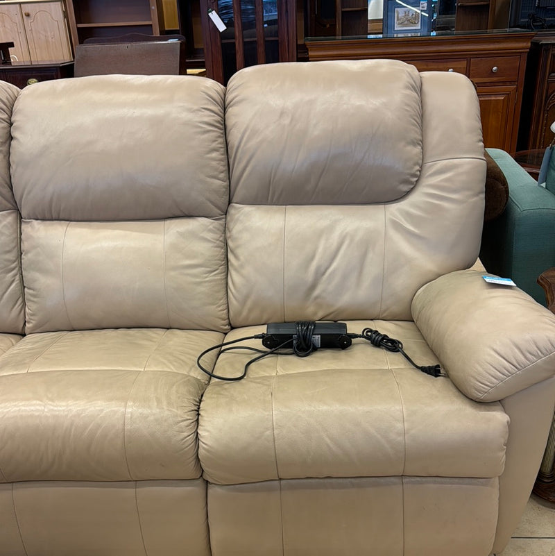 Cream Leather Double Recliner