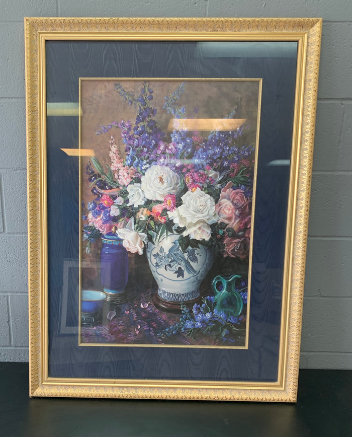 Vase with Flowers in Gold Frame