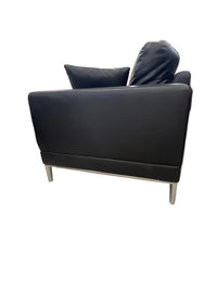3-Seater Modern Black Leather Sofa with Chrome Legs