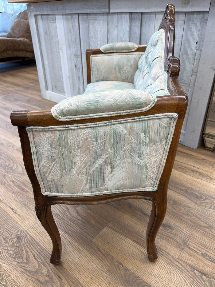 Small Silver-Beige Vintage Loveseat Sofa