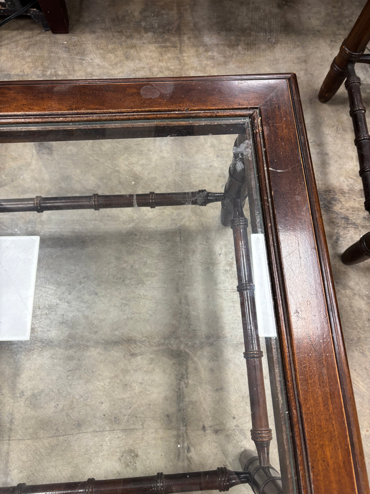 Vintage Coffee Table with Faux Bamboo and Dark Wood Frame