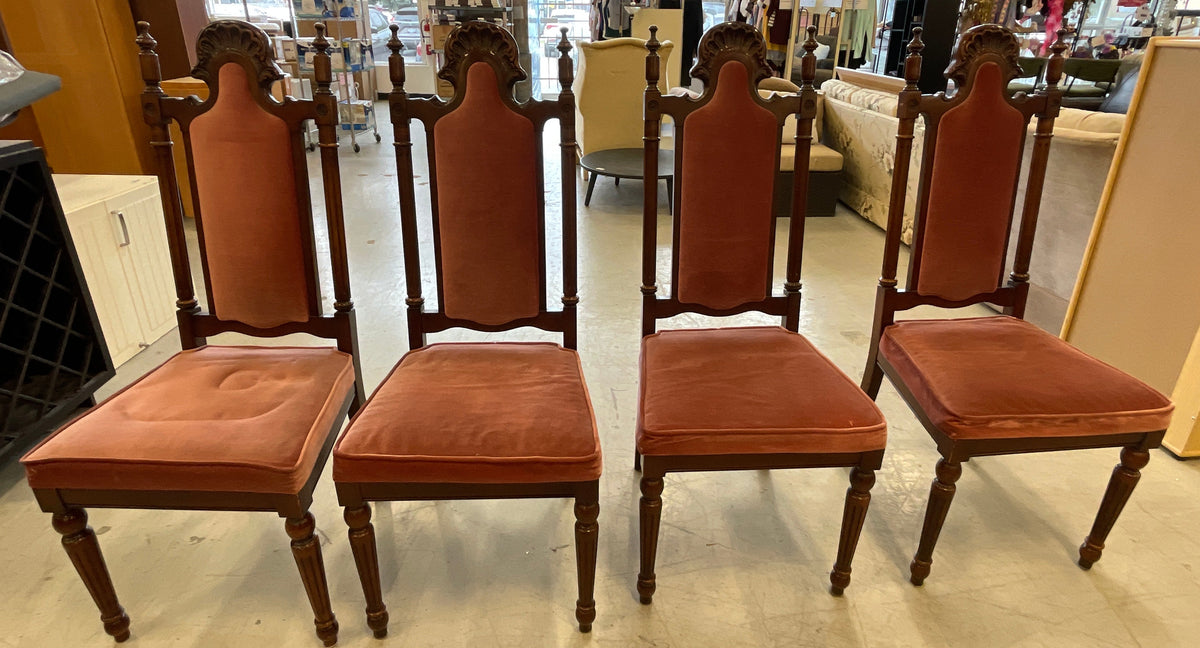 Set of 4 Dining Chairs - Armless, Dusty Pink Velour Fabric