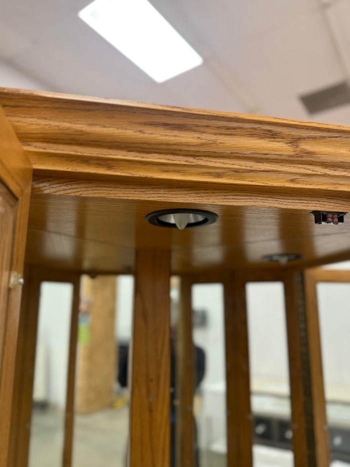 Light Honey Brown Wooden Corner Curio Cabinet