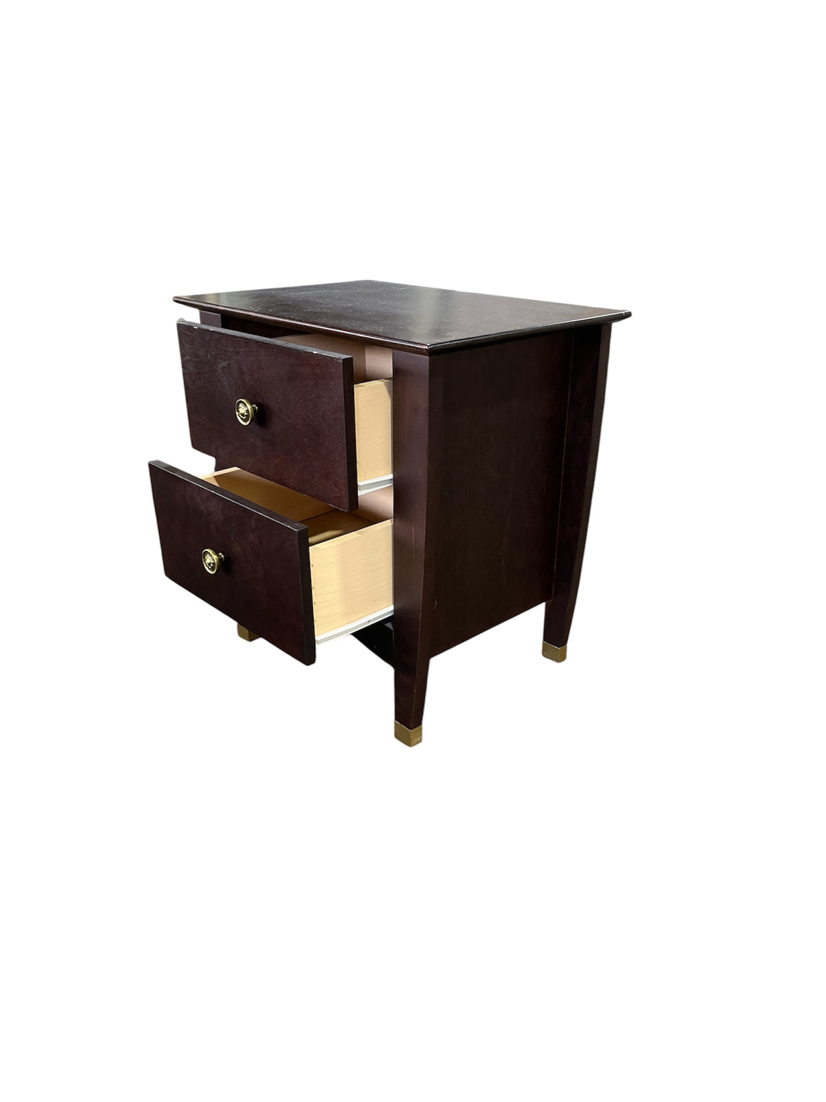 Dark Cherry 2 Drawer Nightstand with Brass Accents