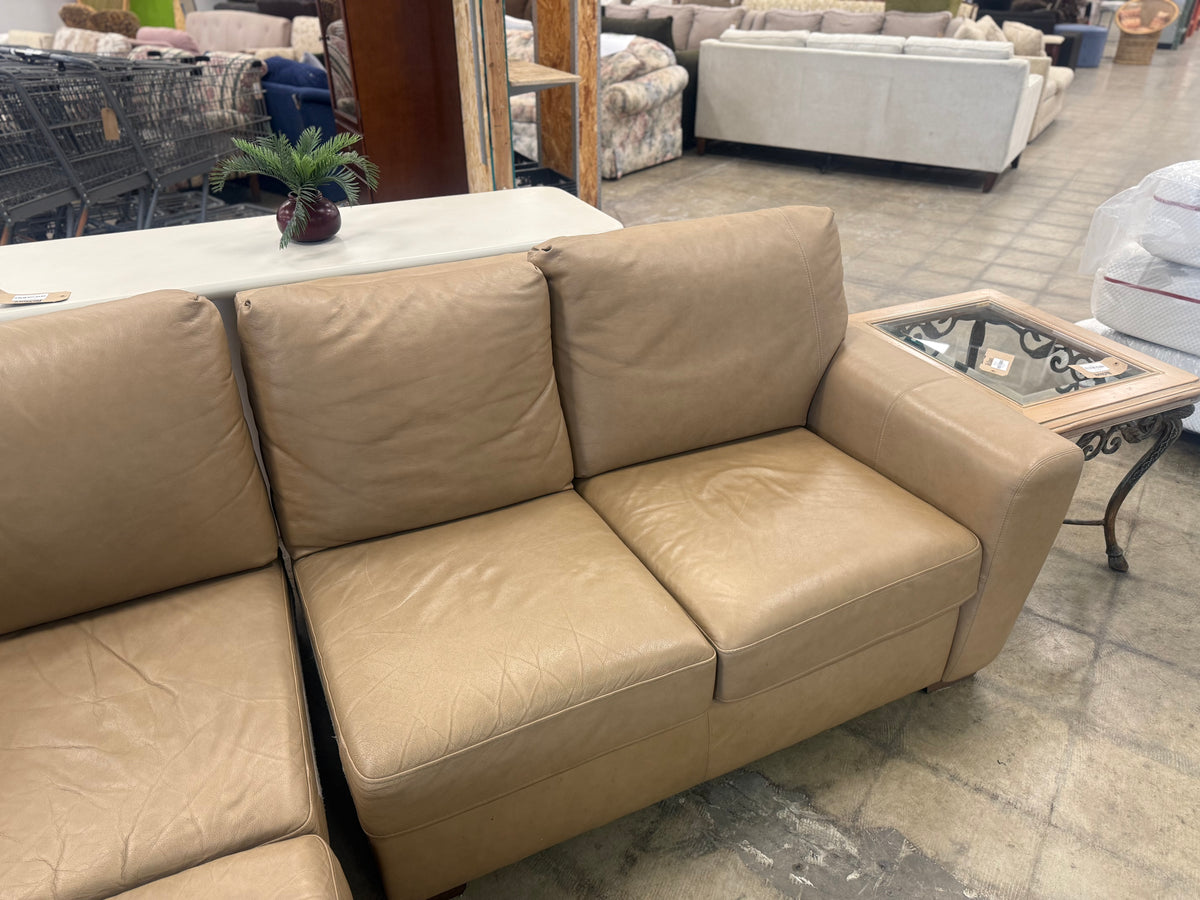 Light Tan Leather L-Shaped Sectional