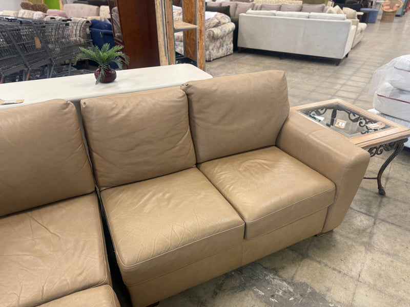 Light Tan Leather L-Shaped Sectional