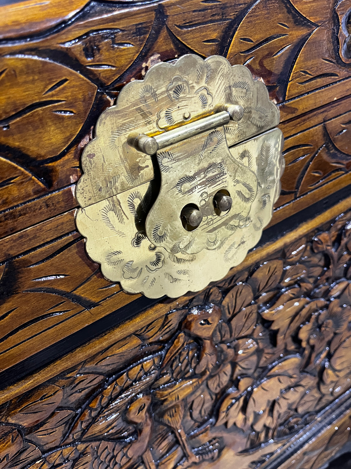 Chinese Hand-Carved Camphor Wood Chest