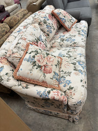 White Floral Loveseat with Throw Pillows