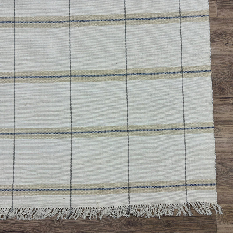 6×8-ft Beige Grid Rug – Handwoven Cotton Flatweave, 284
