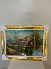 Framed Rustic Countryside Landscape Painting