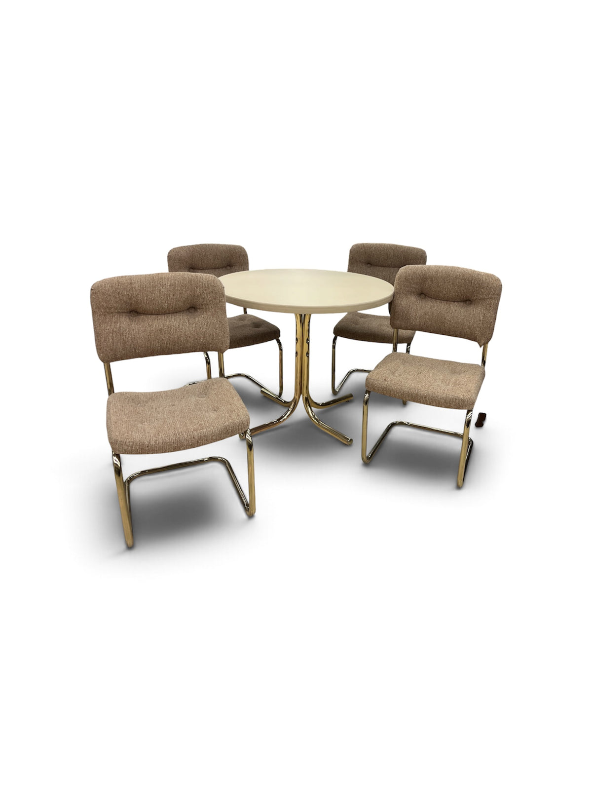 Cesca Style Cantilever Brass Dining Chairs and Round Table