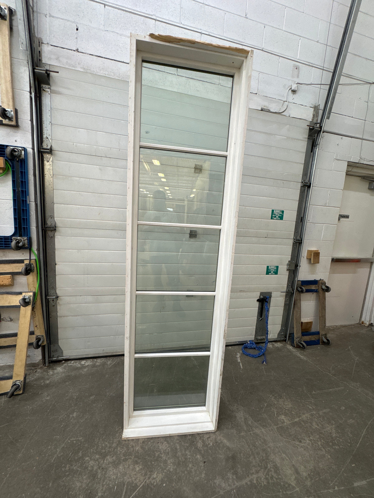 25" WIDE White-Framed Window With Horizontal Grilles Dividing The Glass Into Six Sections