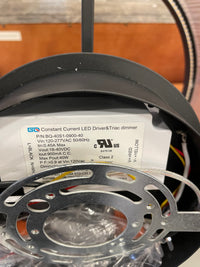 Round Black Metal Frame LED with Fine Brown Pinstripe Shade