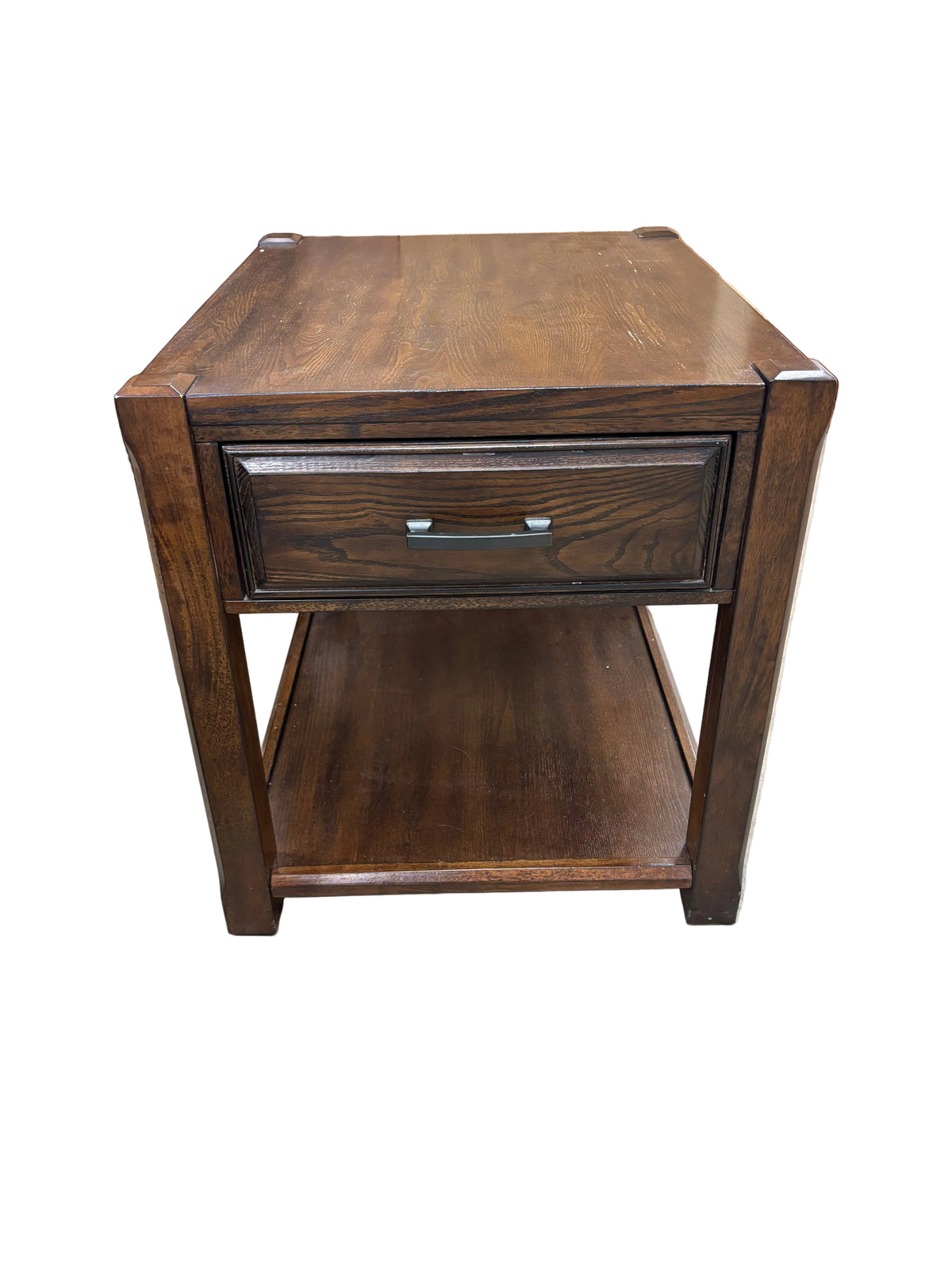 Dark Brown Wooden End Table with Drawer