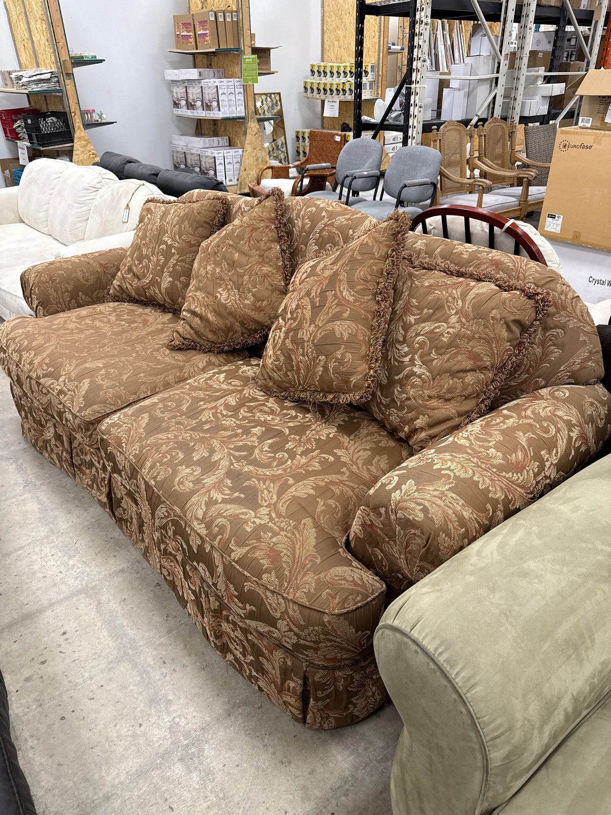 Warm Brown Ornate Damask-Style 3-Seater
